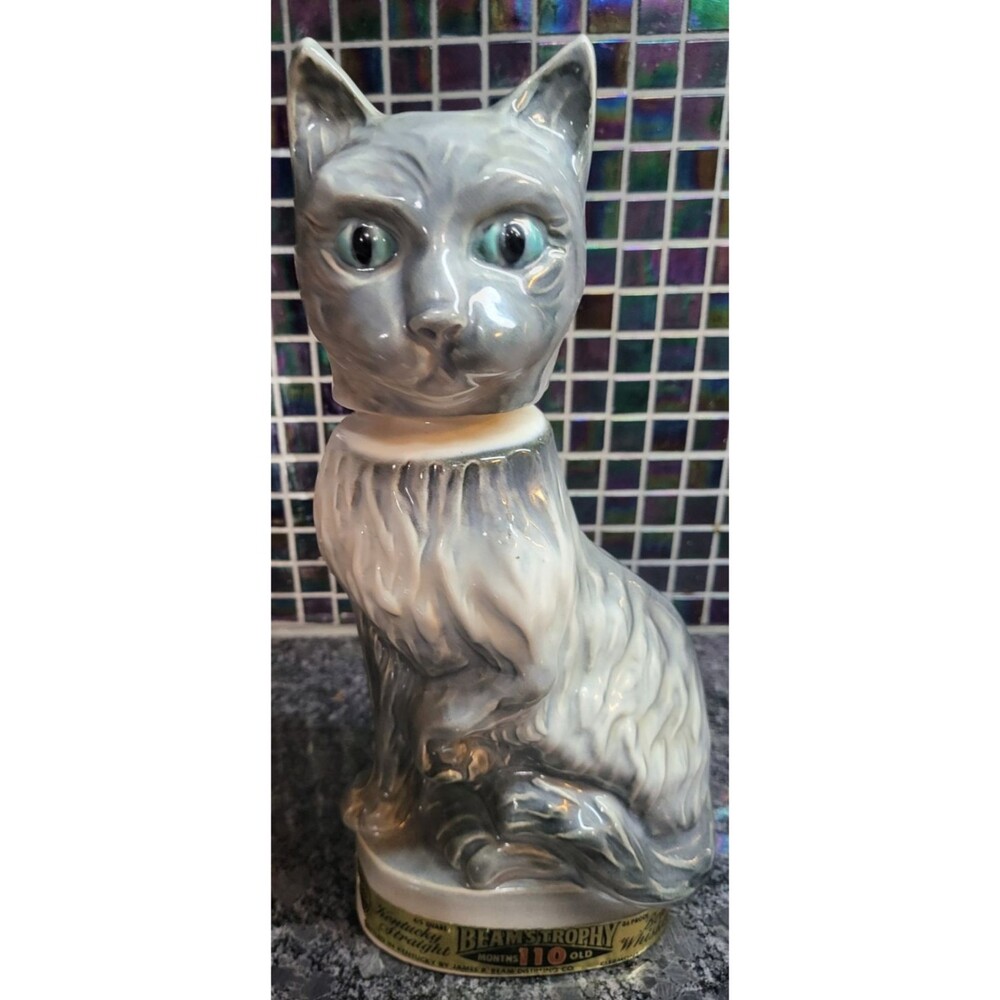 Jim Beam Mcm Cat Decanter Blue Eyes Bourbon Whiskey Jim Beam Trophy 1968 Empty